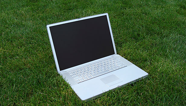 laptop on grass