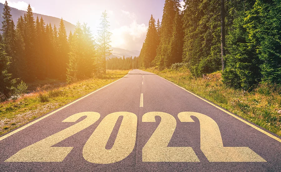 Empty asphalt road and New year 2022 concept