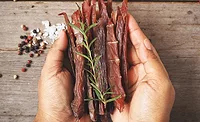 Beef jerky on hands Beef jerky on hands