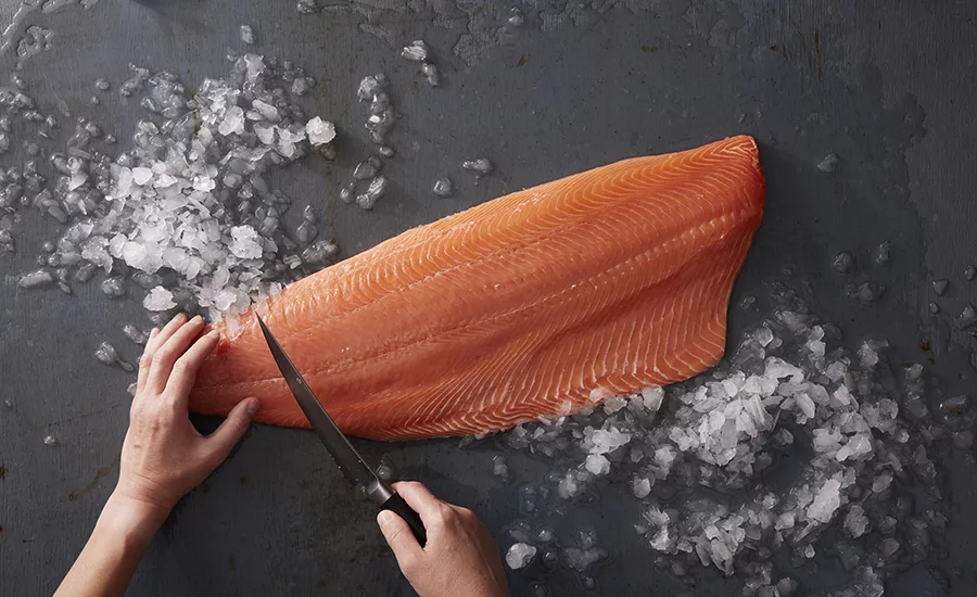 cutting salmon