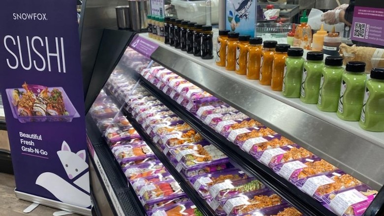 SNOWFOX sushi products in the supermarket