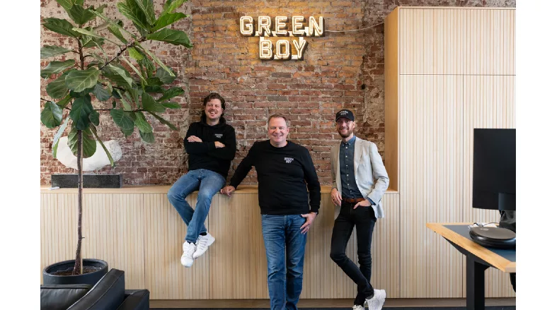 Green Boy Group's new Managing Director Jeroen van den Heuvel (middle) standing with Co-Founders Frederik Otten (right) and Peter van Dijken (left)