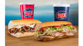 Jersey Mike's Subs, two sandwiches and two beverages
