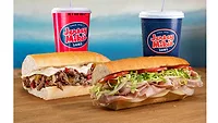 Jersey Mike's Subs, two sandwiches and two beverages