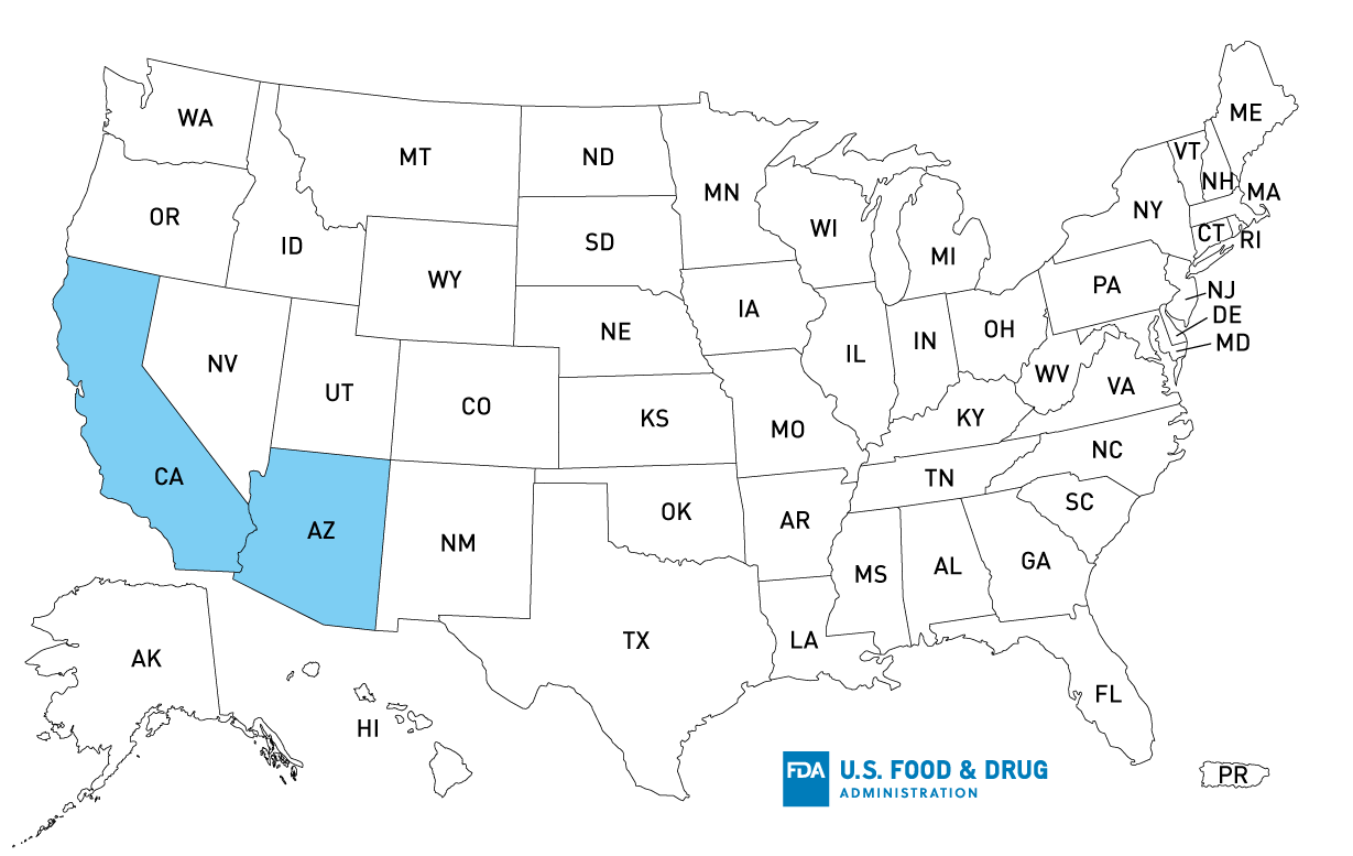 Map of U.S. distribution for the recalled fresh seafood