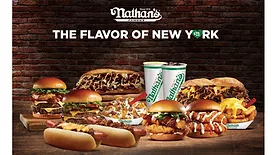 Nathan's Famous Announces New Franchise Sales Strategy Targeting Current or Former Restaurant Owners. Nathan's Famous graphic featuring Nathan's Famous products