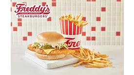 Freddy's Deluxe Crispy Fish Sandwich with Freddy's shoestring fries