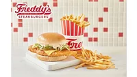 Freddy's Deluxe Crispy Fish Sandwich with Freddy's shoestring fries