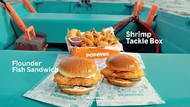 Popeyes Flounder Fish Sandwich and Shrimp Tackle Box
