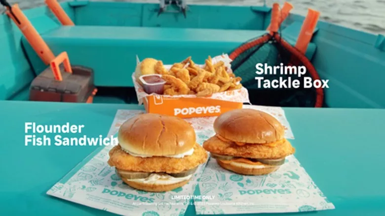 Popeyes Flounder Fish Sandwich and Shrimp Tackle Box