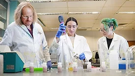 Professor of food science Bruce Applegate works with students to develop a faster testing method for pathogenic E. coli in beef