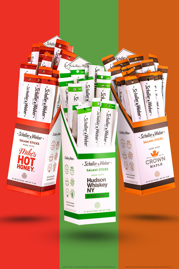 Schaller & Weber Salami Sticks featuring Mike's Hot Honey, Hudson Whiskey. and Crown Maple.