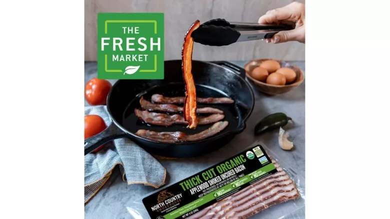 New organic thick cut applewood smoked bacon produced by North Country Smokehouse