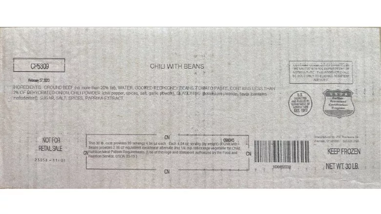 J.T.M. Provisions Co. recalls frozen ready-to-eat beef chili products