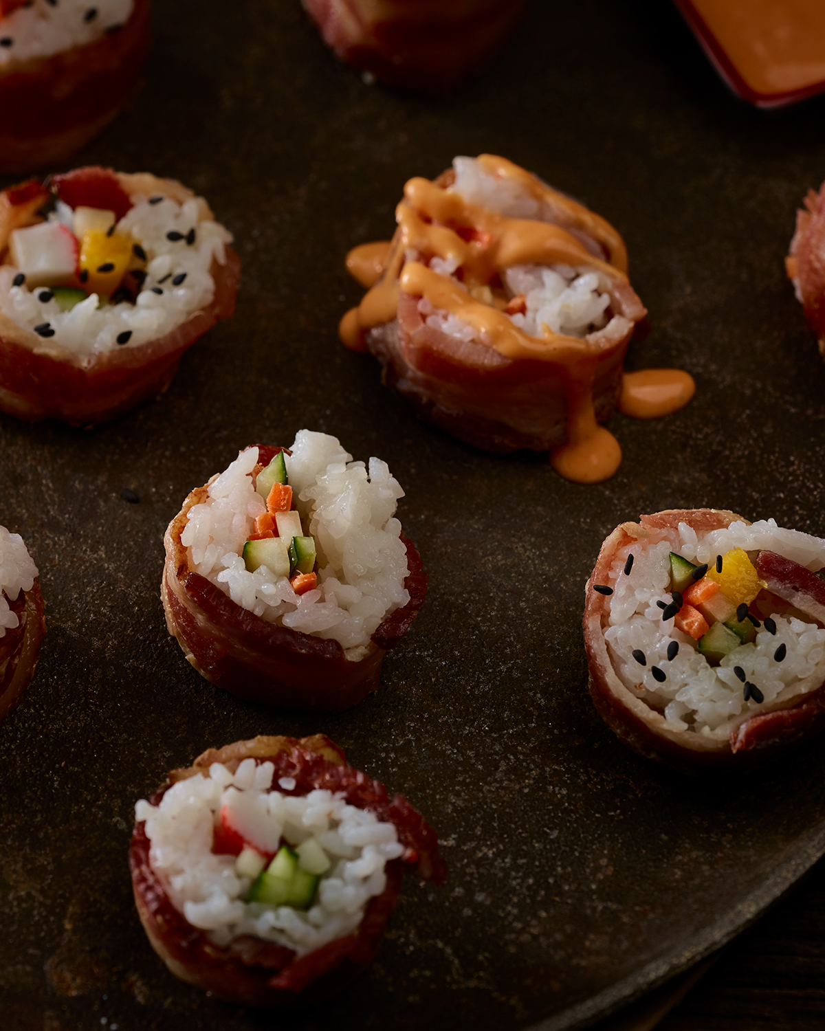 Bacon-wrapped sushi