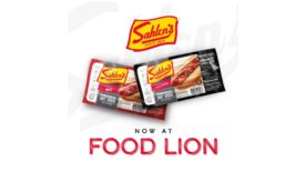 Sahlen's Tender Casing Smokehouse Hot Dogs now available at Food Lion graphic