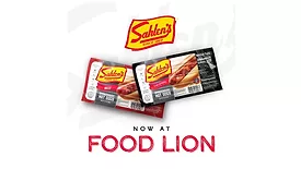 Sahlen's Tender Casing Smokehouse Hot Dogs now available at Food Lion graphic