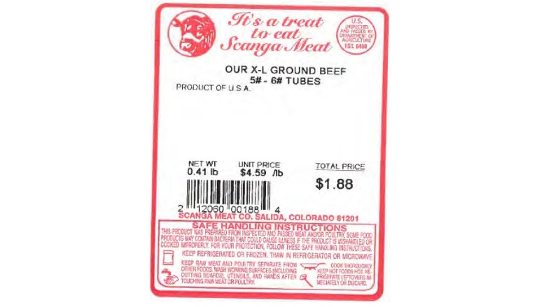 Recalled ground-beef product label