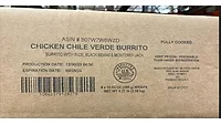 Chicken Chile Verde Burrito with Rice, Black Beans, and Monterey Jack - case label
