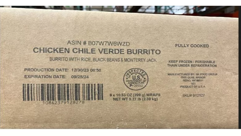 Chicken Chile Verde Burrito with Rice, Black Beans, and Monterey Jack - case label
