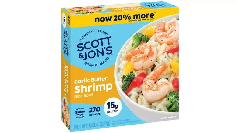 Garlic Butter Shrimp frozen meals from Scott & Jon's