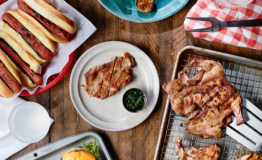 summer grilling foods. bbq chicken and burgers