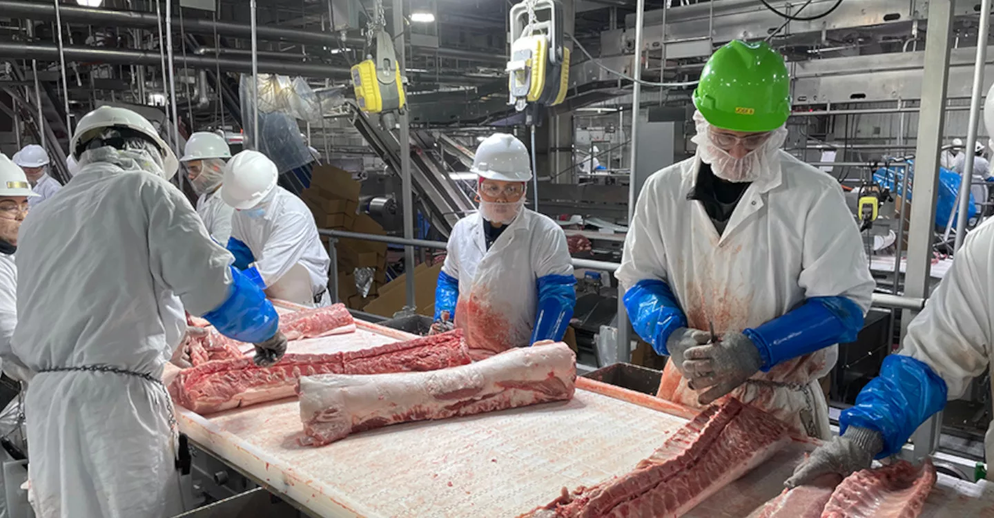 people slicing meat