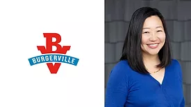 Burgerville logo (L), May Han headshot (R)
