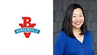 Burgerville logo (L), May Han headshot (R)