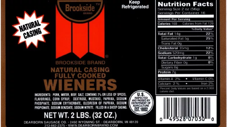Recalled RTE wiener product label