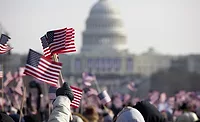 The inauguration of President Barack Obama, January 20th 2009. Unrecognizable crowds in the Washington DC Mall.