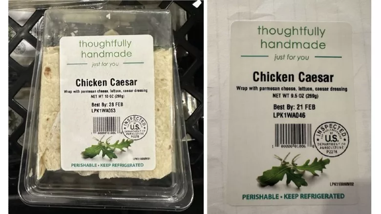 Recalled chicken Caesar wrap product