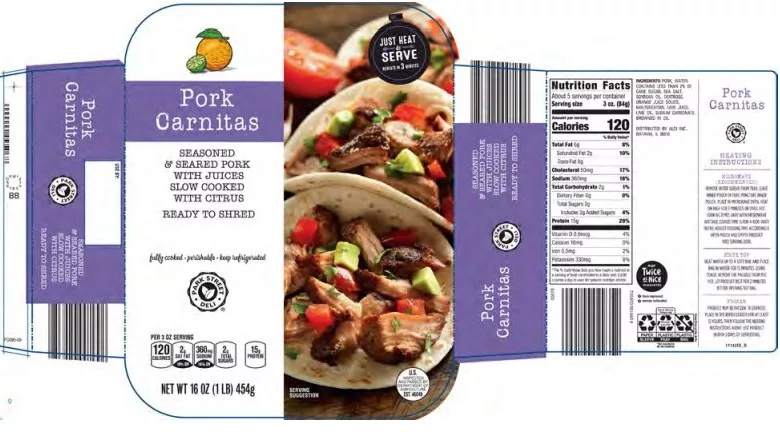 Public health alert, pork carnitas product