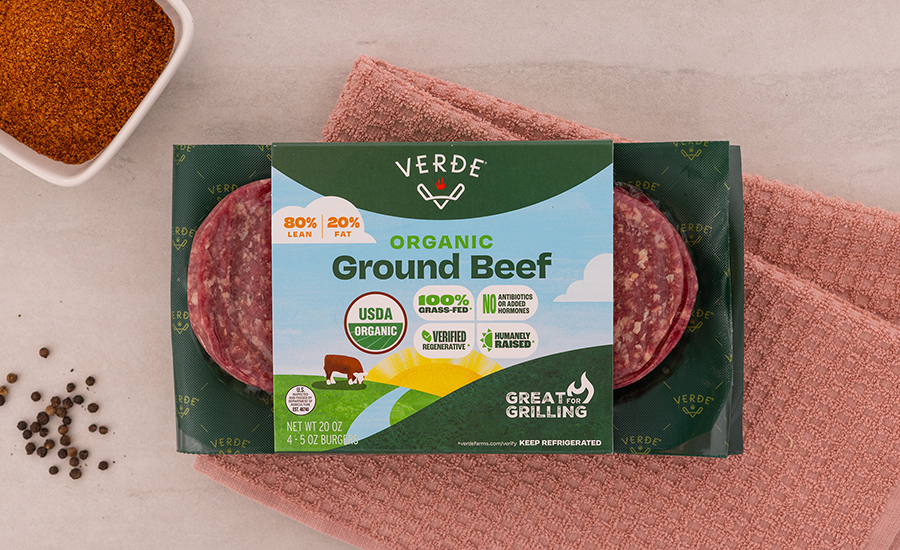 Verde Farms burgers in the package.