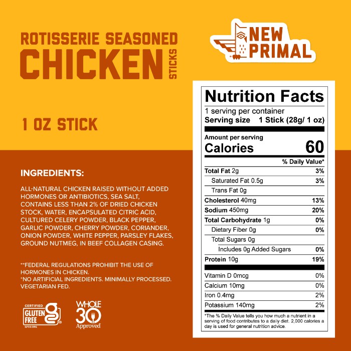 Rotisserie-Seasoned Chicken Sticks label