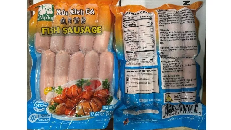 Recalled Siluriformes sausage product