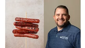 Teton Waters Ranch CEO Kevin Pallaoro pictured with the company's hot dogs