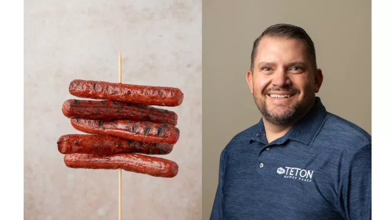 Teton Waters Ranch CEO Kevin Pallaoro pictured with the company's hot dogs