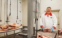 a scene within a meatpacking plant