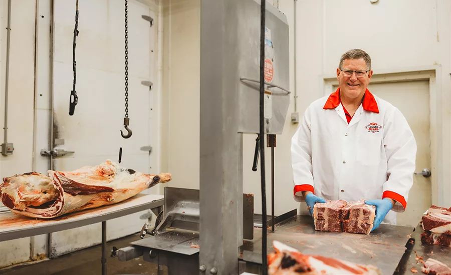 a scene within a meatpacking plant