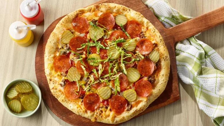 Hormel Pepperoni Dill Pickle cheeseburger pizza