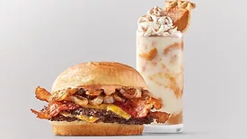 Freddy's limited-time Smoky Bacon Cheddar Stack and Pumpkin Pie Concrete