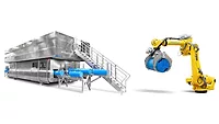 Hiperbaric 525i high-pressure processing equipment and patented HPP basket loading and unloading robotic arm