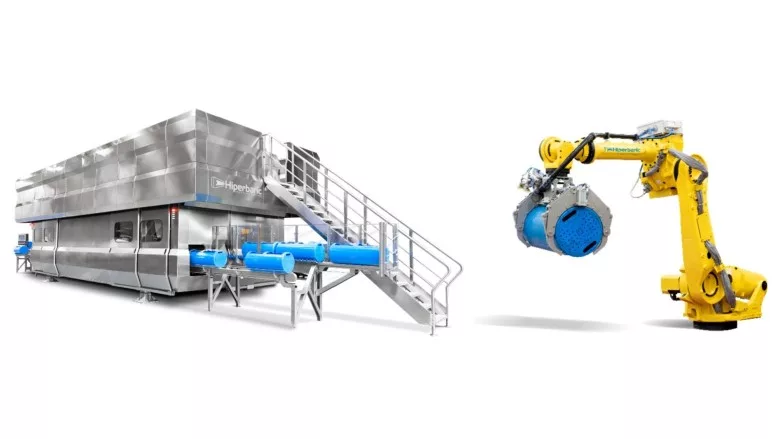 Hiperbaric 525i high-pressure processing equipment and patented HPP basket loading and unloading robotic arm
