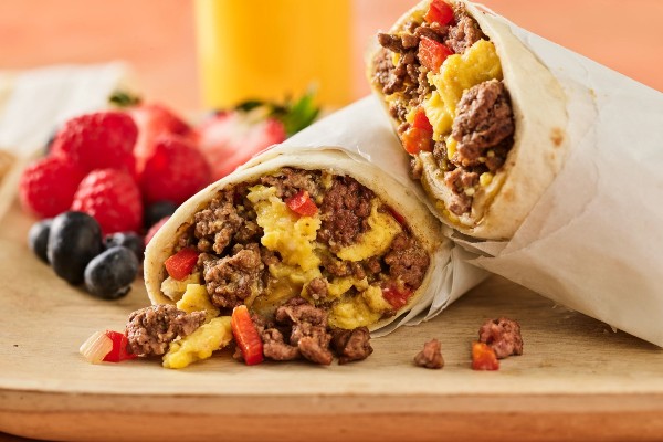 Beef breakfast burritos