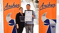 Vernon Mayor Leticia Lopez presents Archer Founder and CEO Eugene Kang with a proclamation to commemorate the grand opening of the Archer manufacturing facility Vernon Mayor Leticia Lopez presents Archer Founder and CEO Eugene Kang with a proclamation to commemorate the grand opening of the Archer manufacturing facility