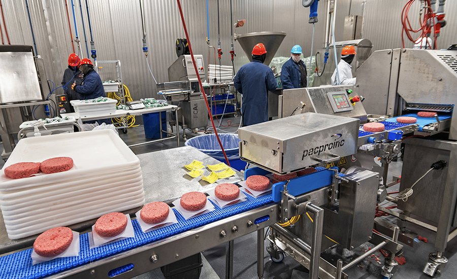 a collage of photos from a meat processing facility