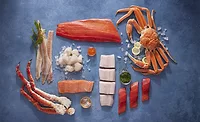 a collage of various seafood products from Alaska a collage of various seafood products from Alaska