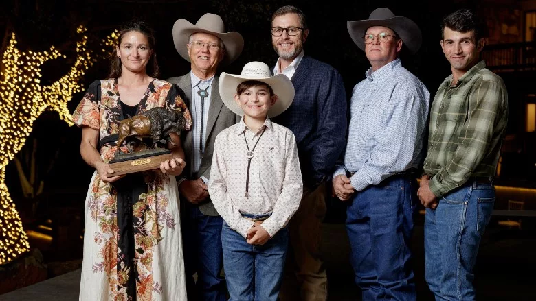 Noble Research Institute President and CEO Steve Rhines, center, with Noble Land Stewardship Award honorees from G Bar C Ranch