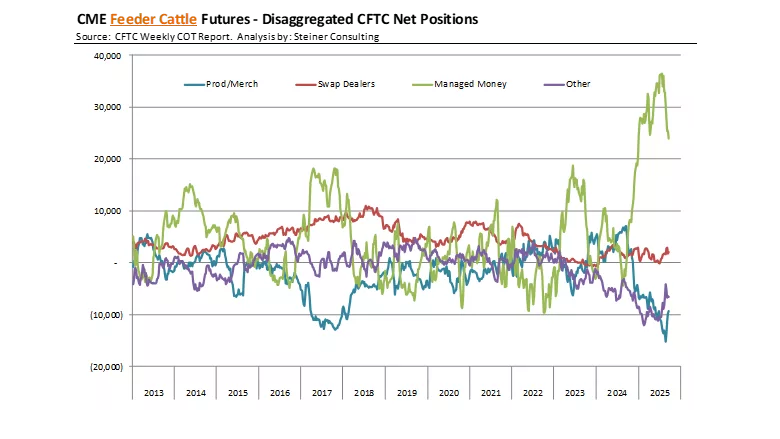 Feeder cattle futures fall 2025
